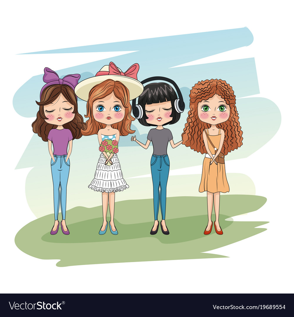 Download Cute girls friends cartoon Royalty Free Vector Image