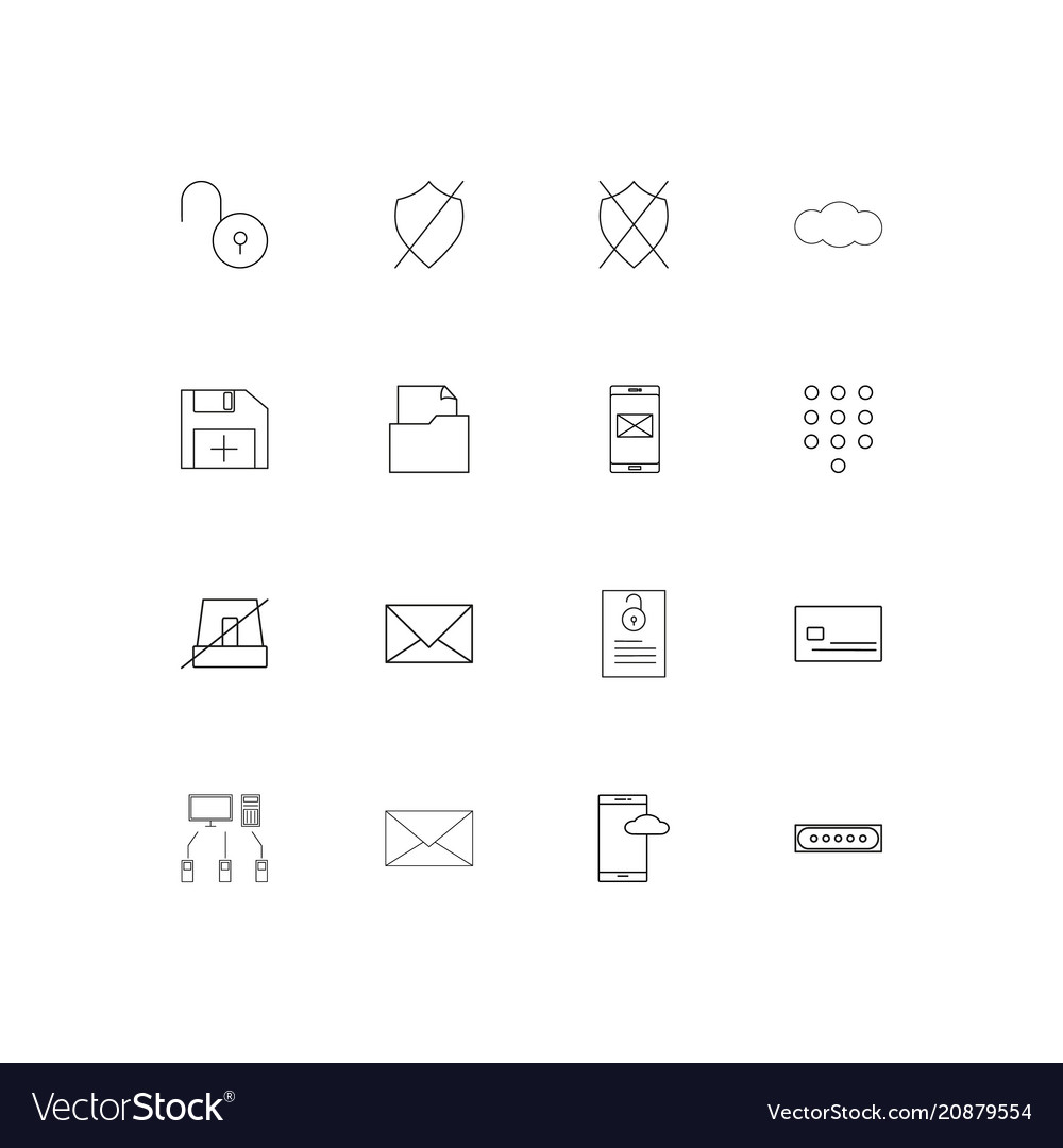 Cyber security linear thin icons set outlined