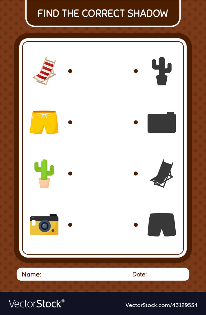 Find the correct shadows game with summer icon Vector Image Find the correct shadows game with summer icon