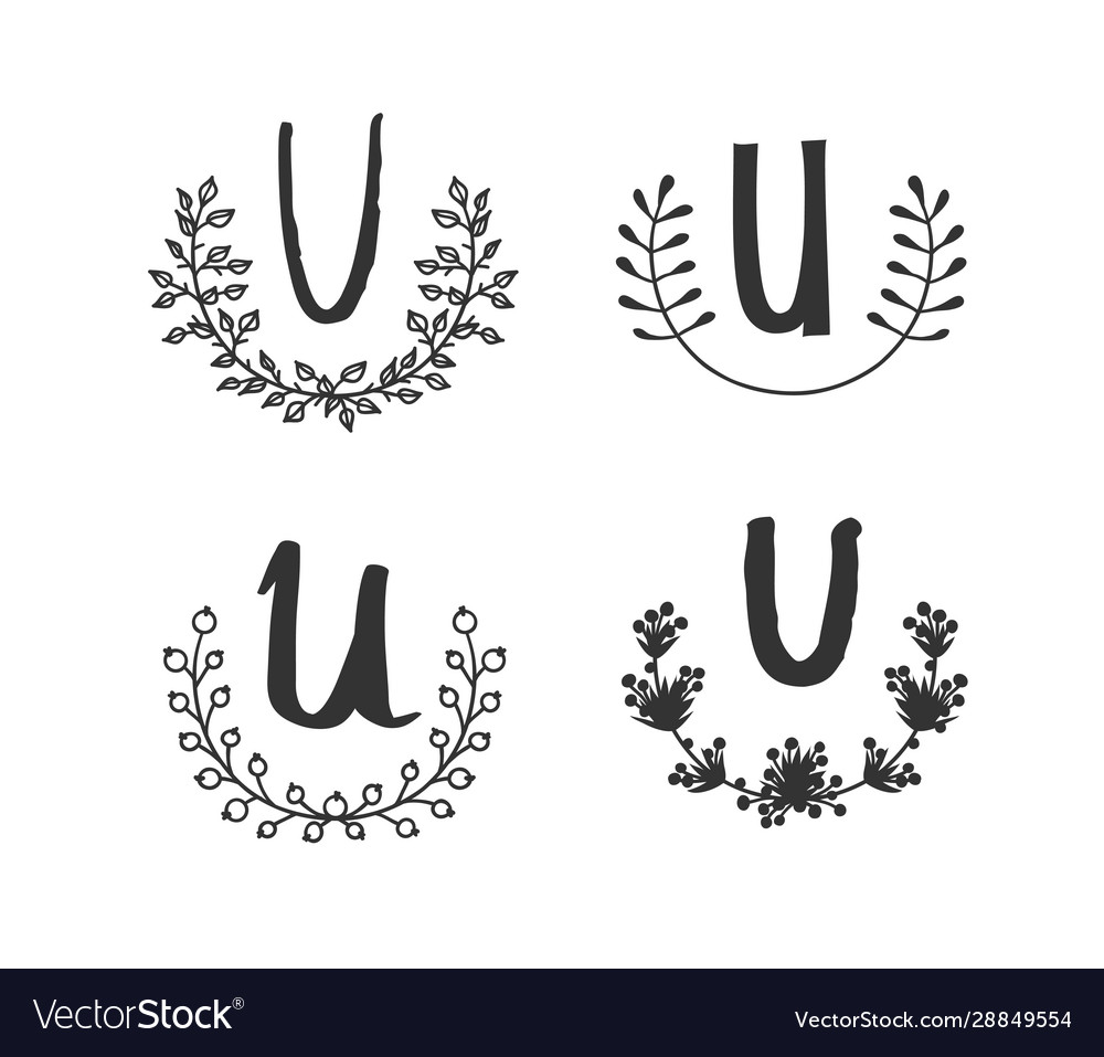 Hand drawn set monogram objects for design use