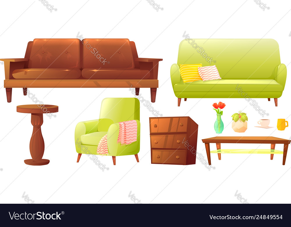 Living Or Bedroom Object Set With Leather Sofa Vector Image Leather Sofa Vector Image, Bedroom Leather Sofa
