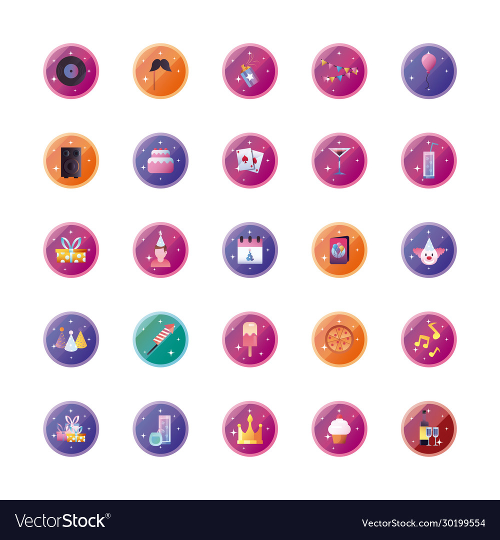 Party gradient style icon set design vector image Party gradient style icon set design
