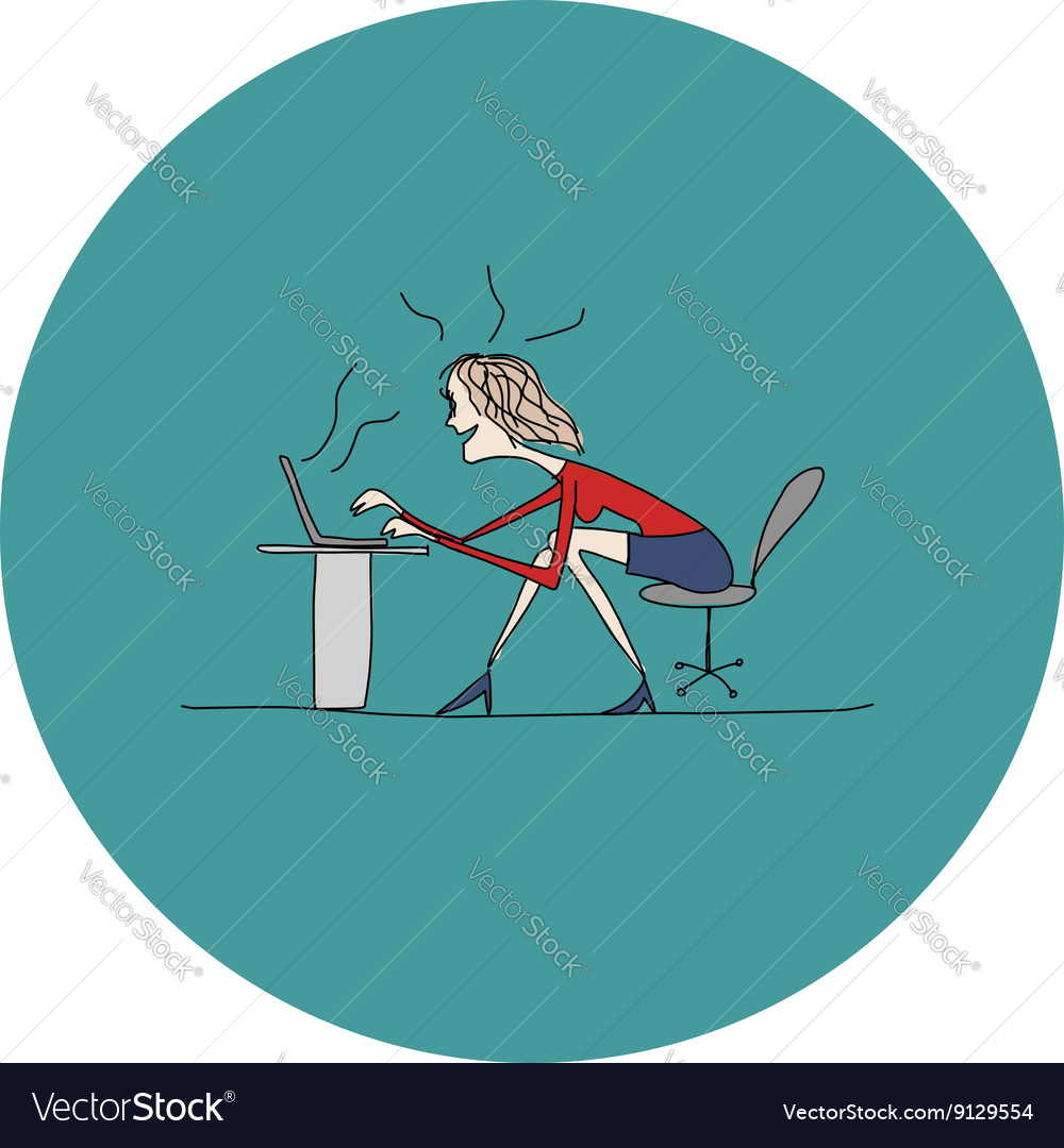Programmer woman at work sketch for your design