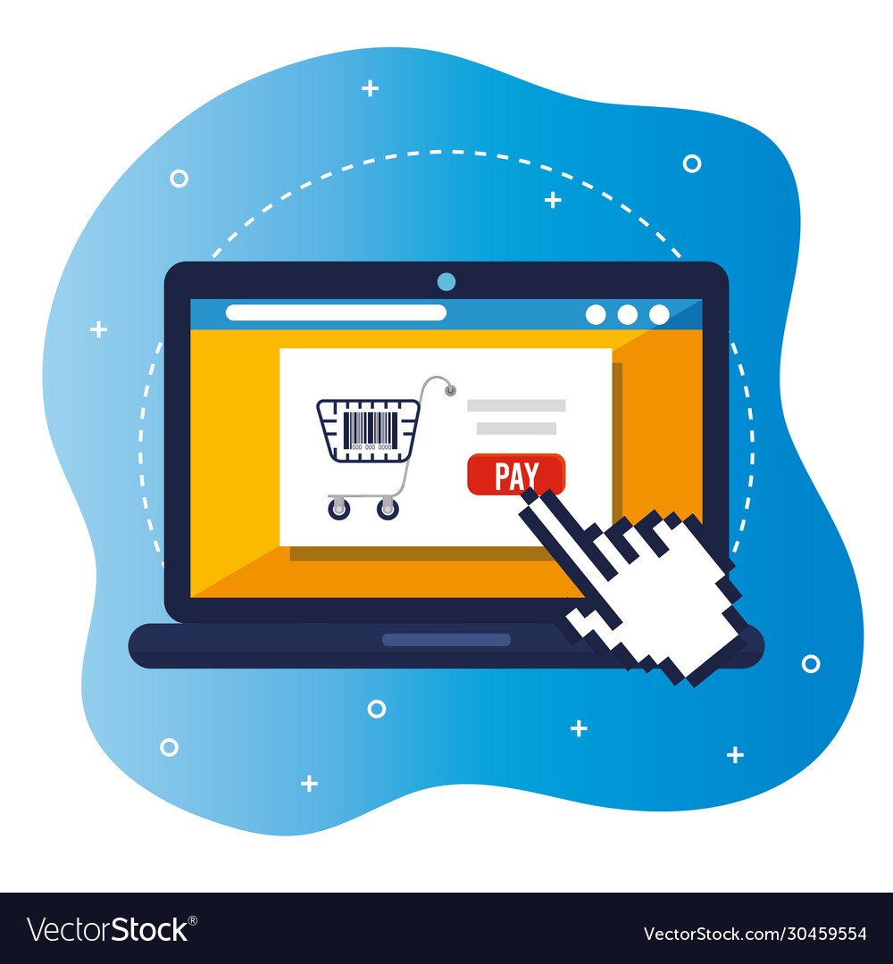 Qr code inside laptop and cursor hand