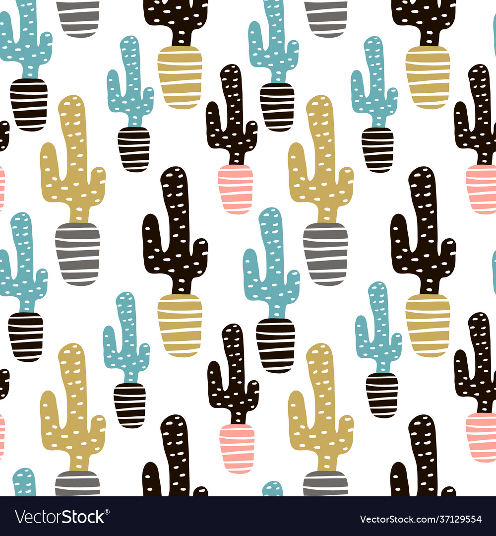 Seamless pattern with cactuses and hand drawn vector image Seamless pattern with cactuses and hand drawn