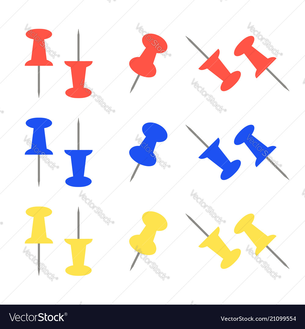 Set of color office push pins simple flat