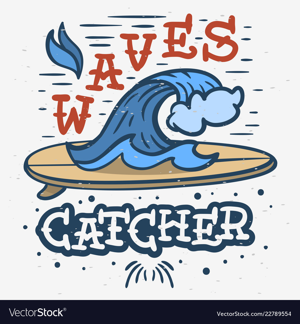 Surfing surf themed hand drawn graphics Royalty Free Vector