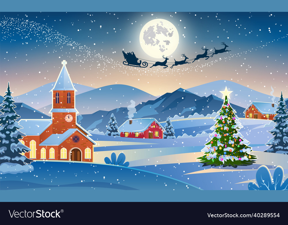 Winter snow landscape and houses vector image Winter snow landscape and houses