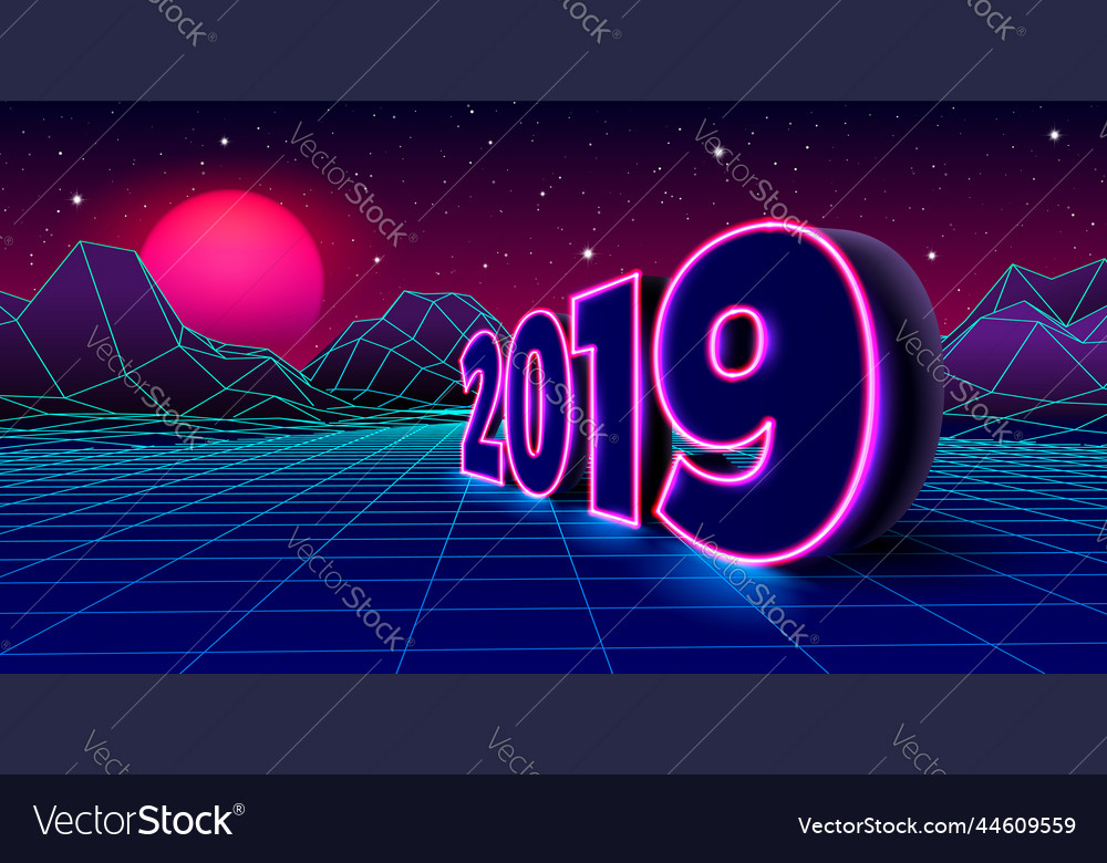 2019 neon sign for 80s styled retro new years eve