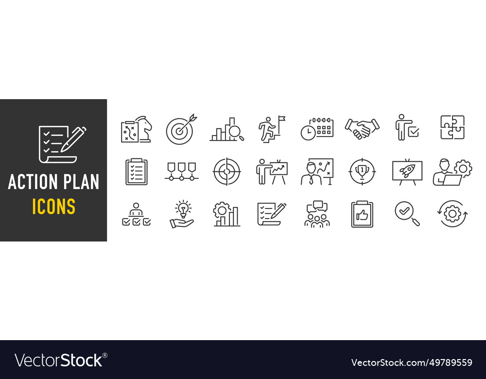 Action plan web icon set in line style schedule