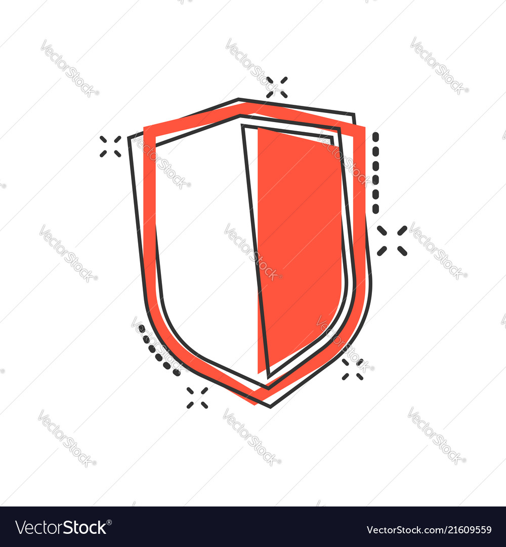 Cartoon shield protect icon in comic style