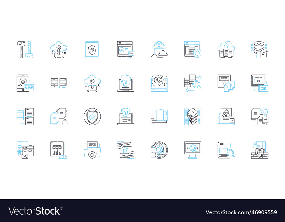 Cyber defense linear icons set encryption vector image Cyber defense linear icons set encryption