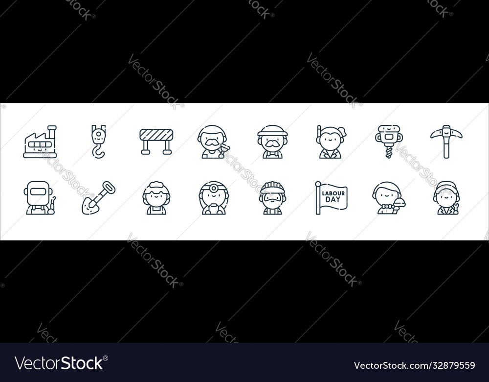 Labour day line icons linear set quality vector image Labour day line icons linear set quality