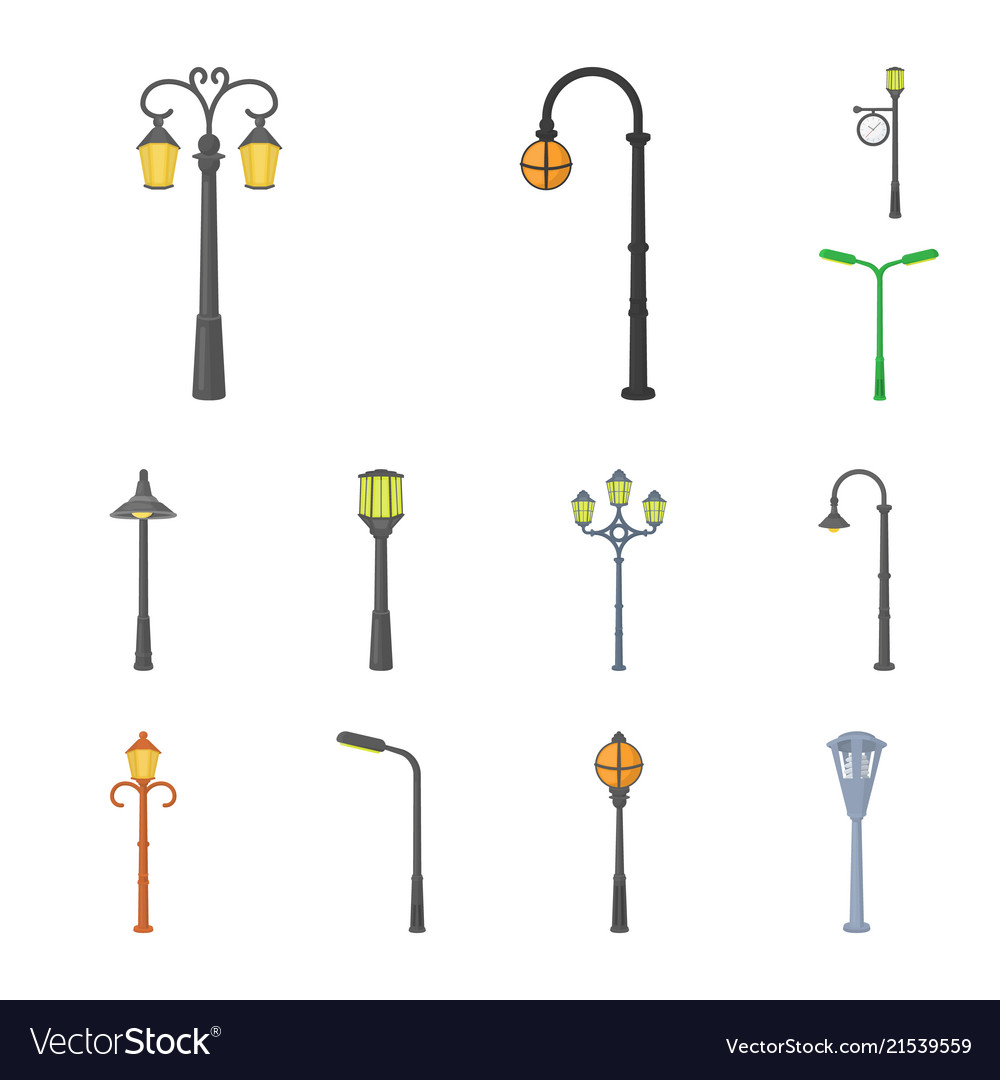 Lamp post Cartoon Icons in Set-Sammlung