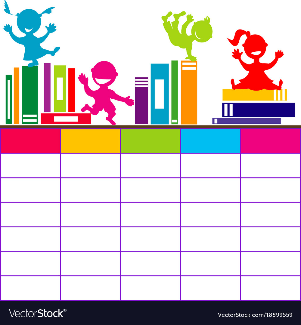 School timetable with books and cartoon kids Vector Image