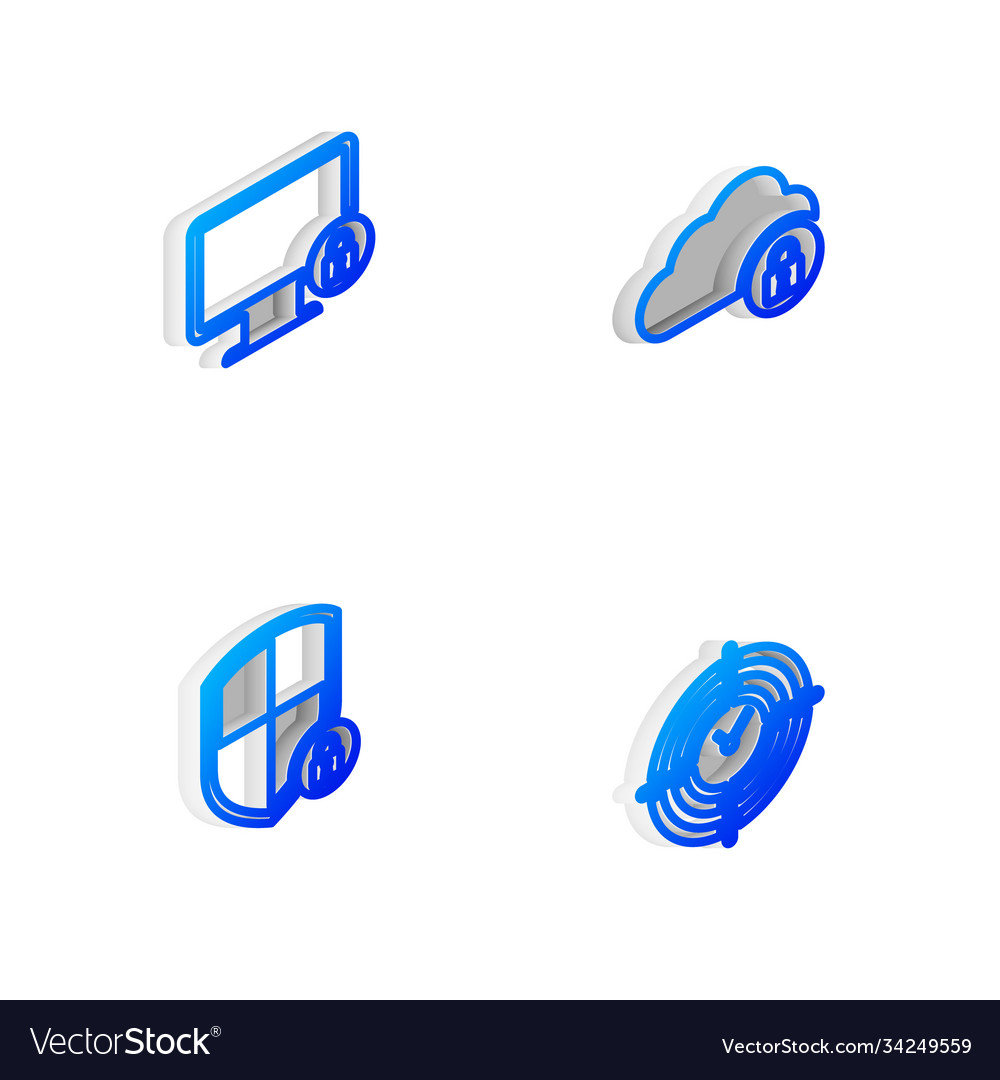 Set isometric line cloud computing lock vector image Set isometric line cloud computing lock