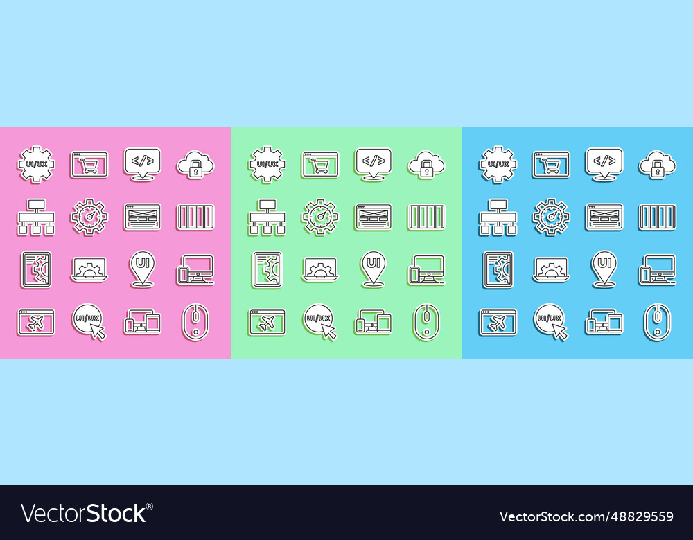 Set line computer mouse monitor and mobile color vector image Set line computer mouse monitor and mobile color