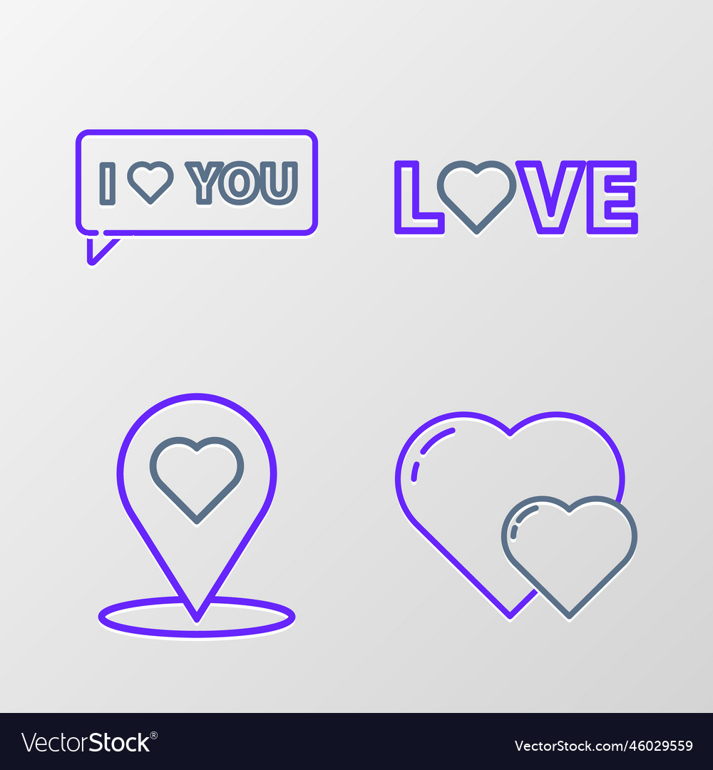 Set line heart map pointer with love text vector image Set line heart map pointer with love text