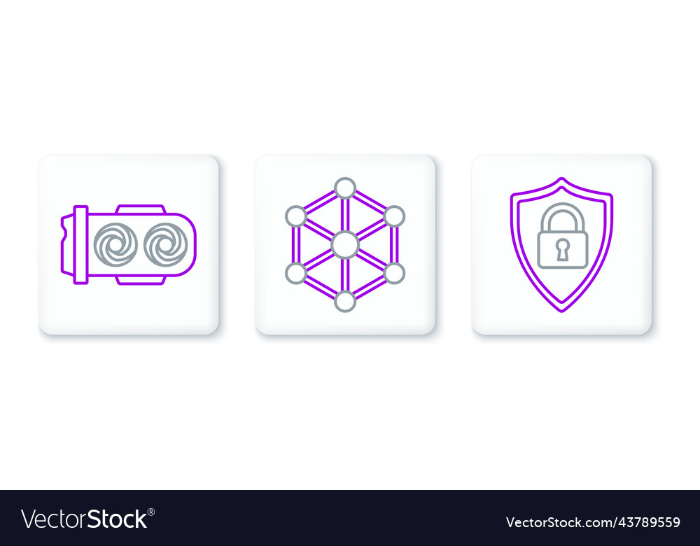 Set line shield security with lock mining farm vector image Set line shield security with lock mining farm