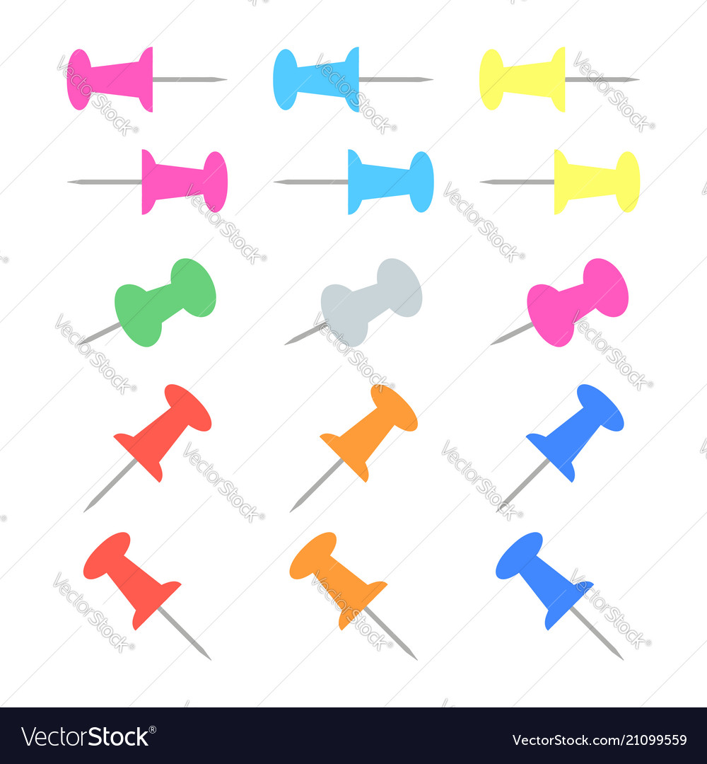 Set of color office push pins simple flat vector image Set of color office push pins simple flat