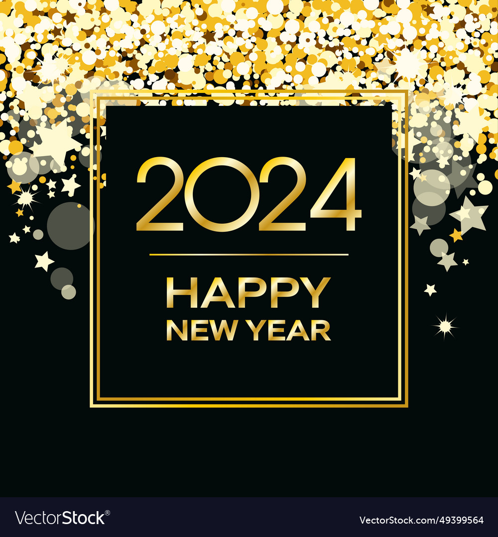 2024 happy new year luxury shiny golden frame Vector Image