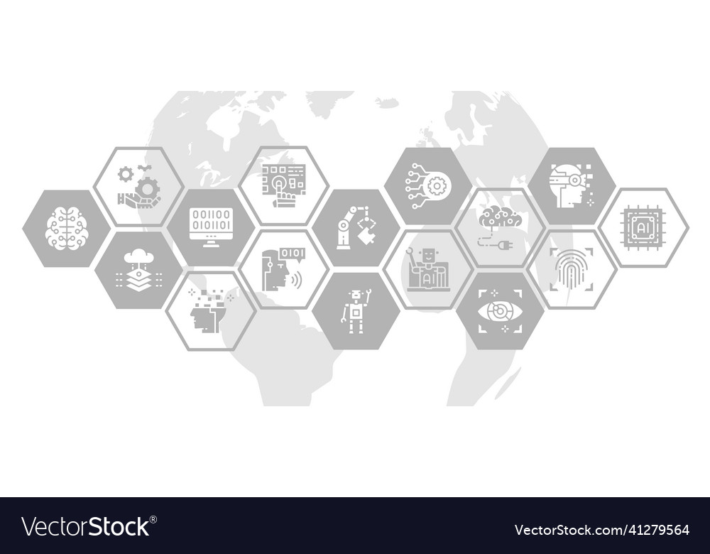 Artificial intelligence web banner with icon set Vector Image Artificial intelligence web banner with icon set
