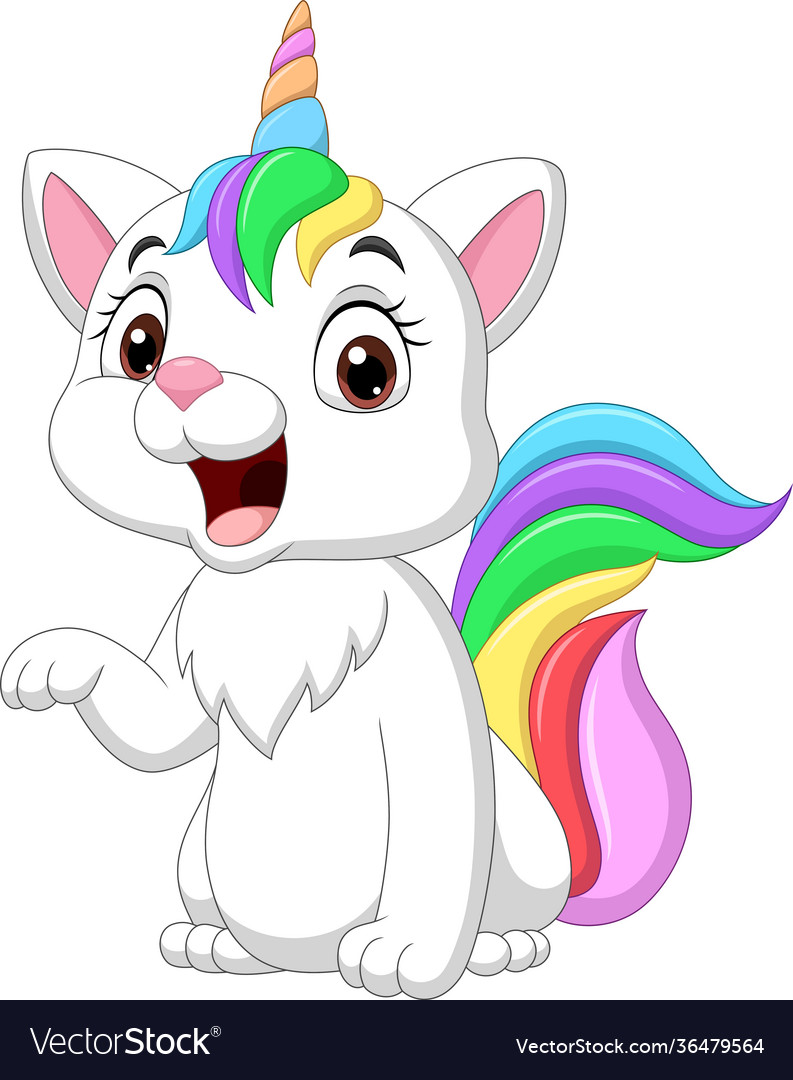 Cartoon happy unicorn cat on white background