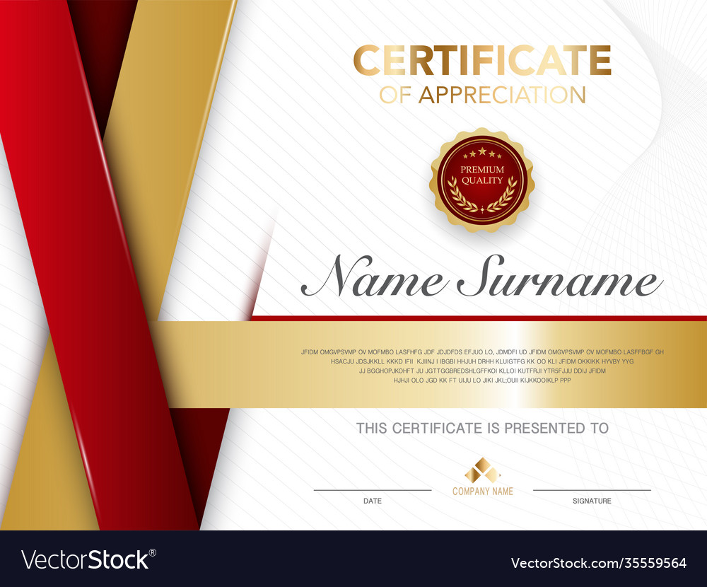 Certificate template red and gold luxury style Vector Image