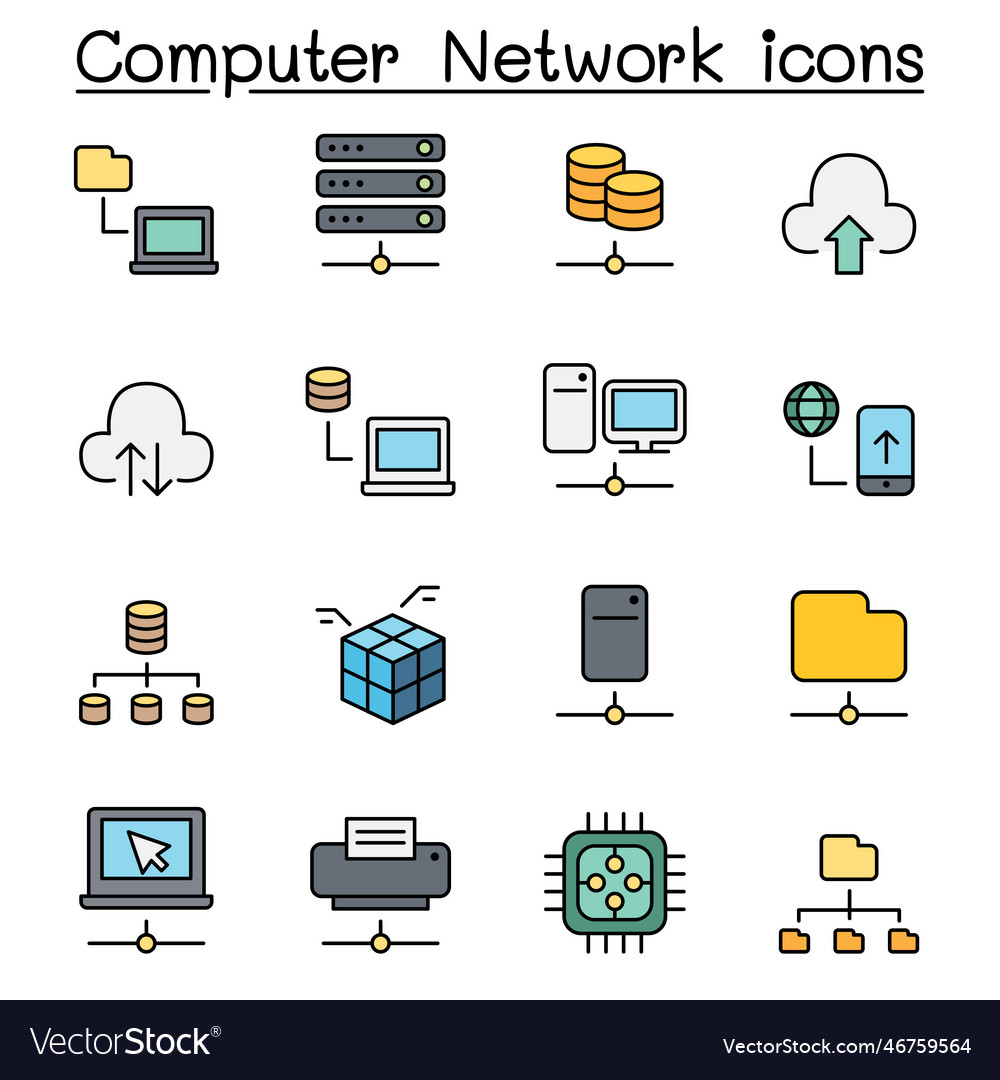 Computer network server hosting color line icon Vector Image