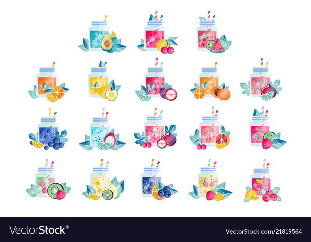 Glass jars with sweet drinks different flavors Vector Image