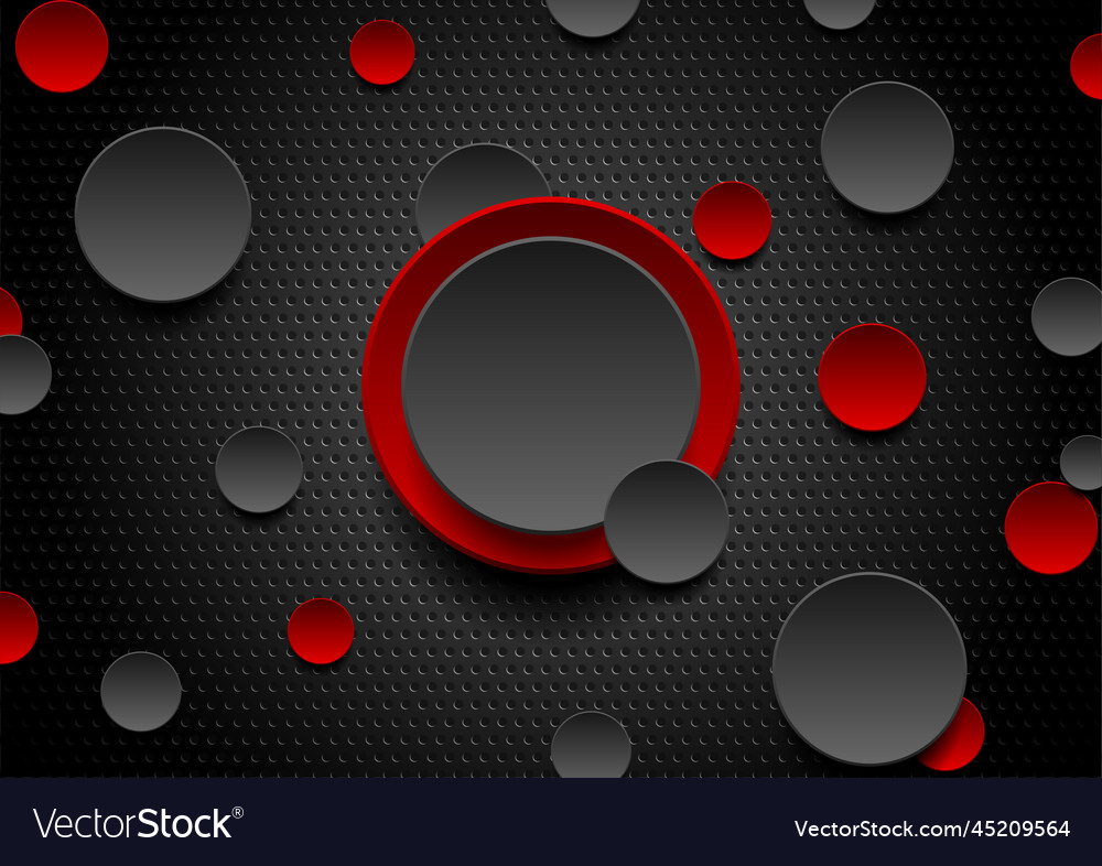 Red and black glossy circles on dark perforated