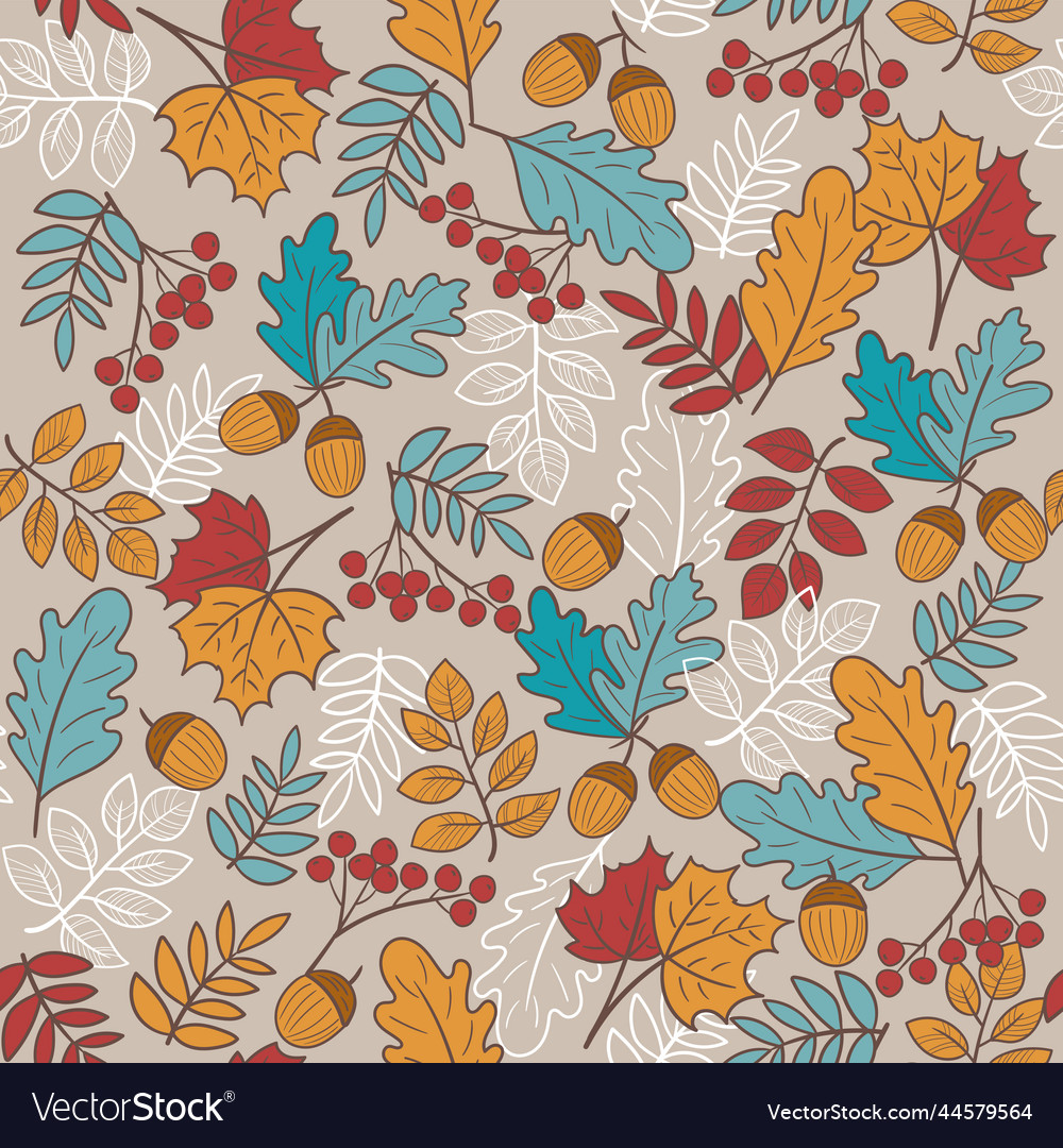 Seamless pattern autumn elements leaves rowan