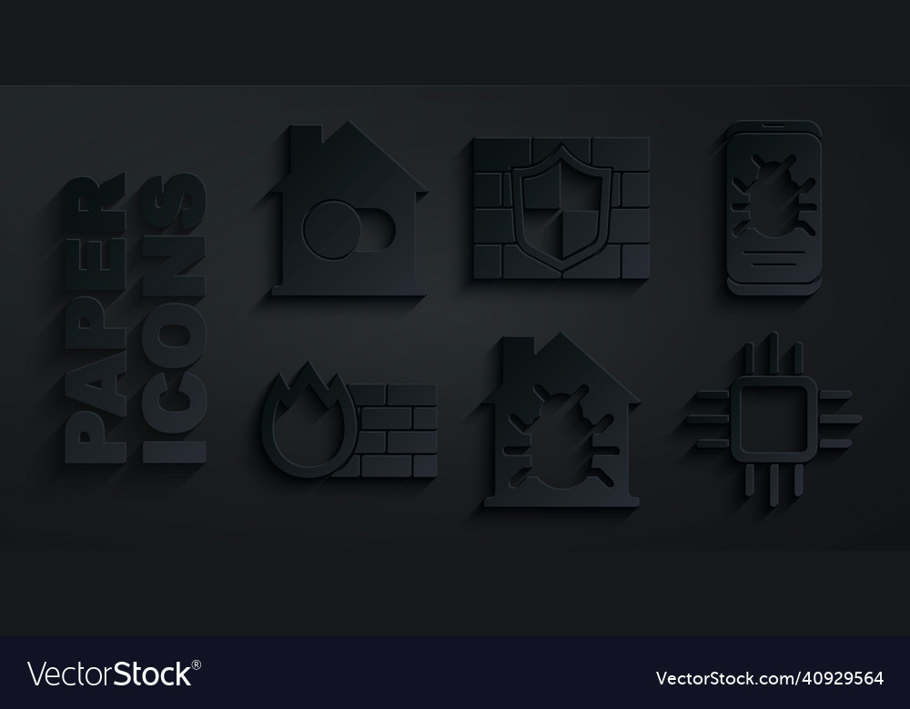 Set house system bug on mobile firewall vector image Set house system bug on mobile firewall