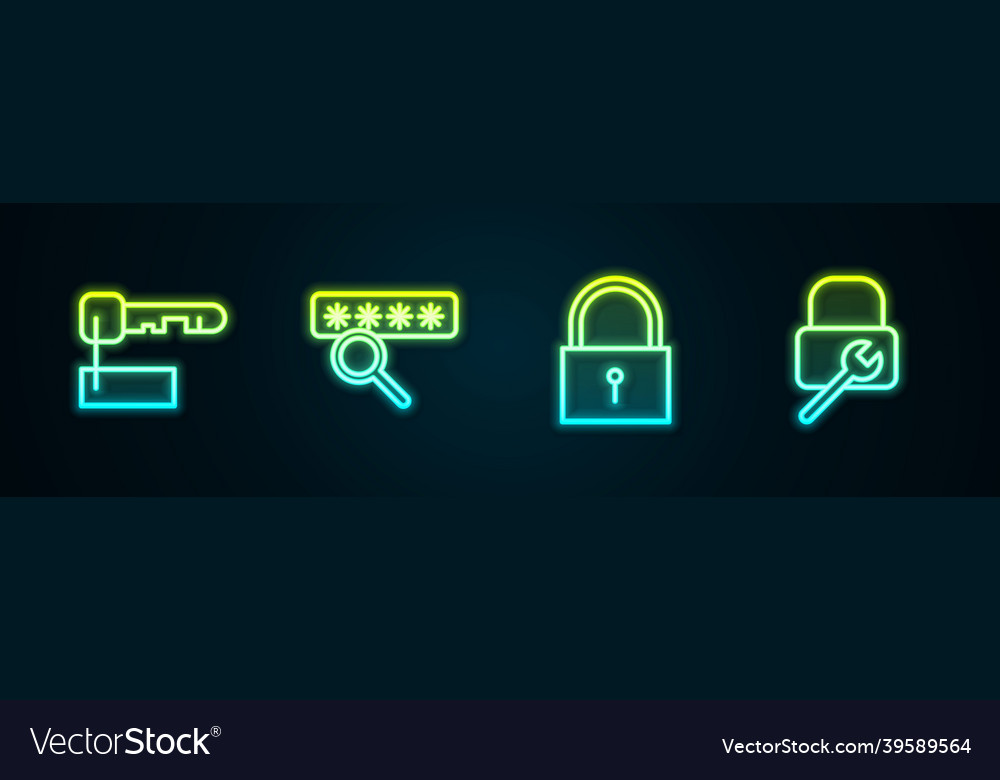 Set line marked key password protection lock vector image Set line marked key password protection lock