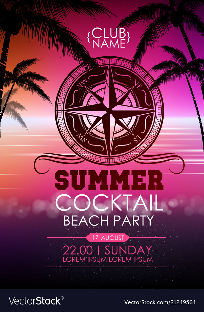 Summer disco poster cocktail beach party Vector Image