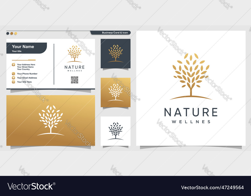 Tree logo with golden natural concept