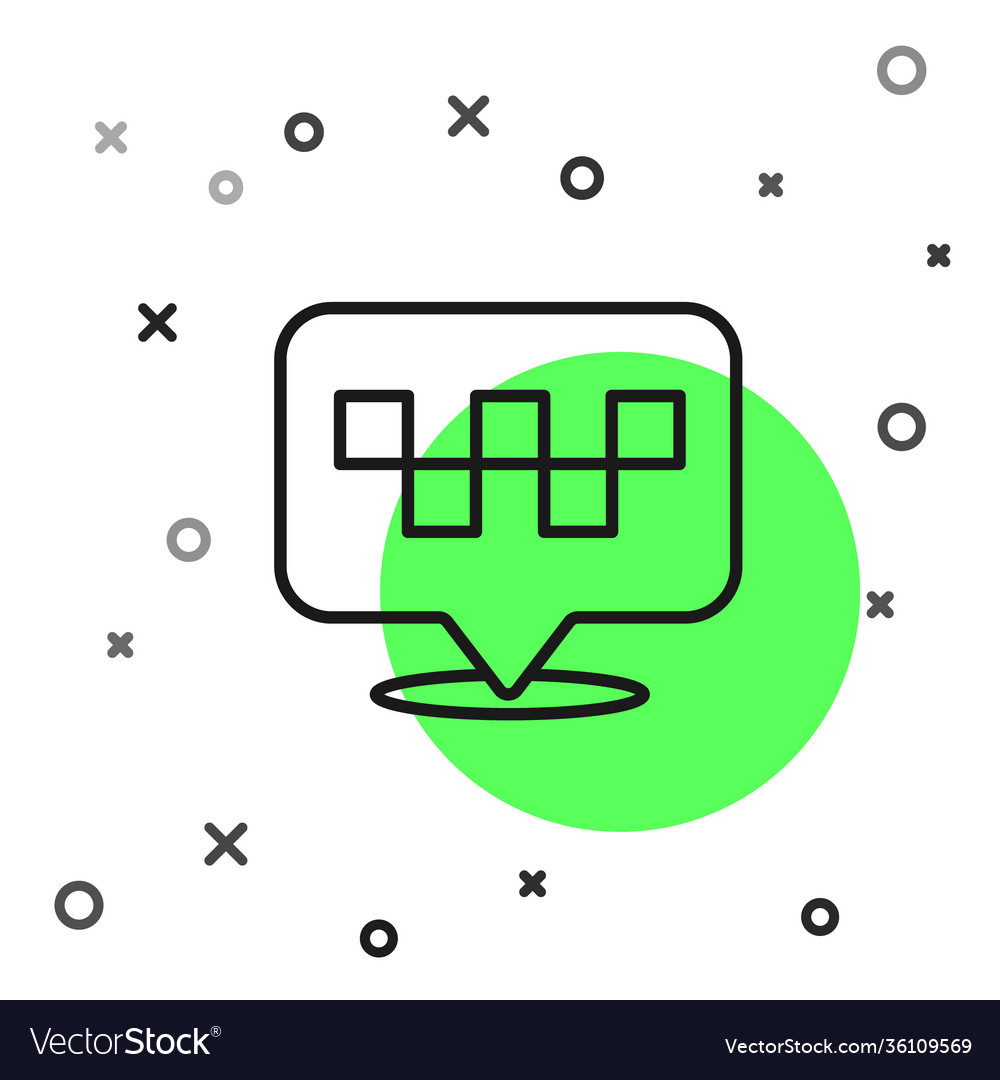 Black line map pointer with taxi icon isolated vector image Black line map pointer with taxi icon isolated