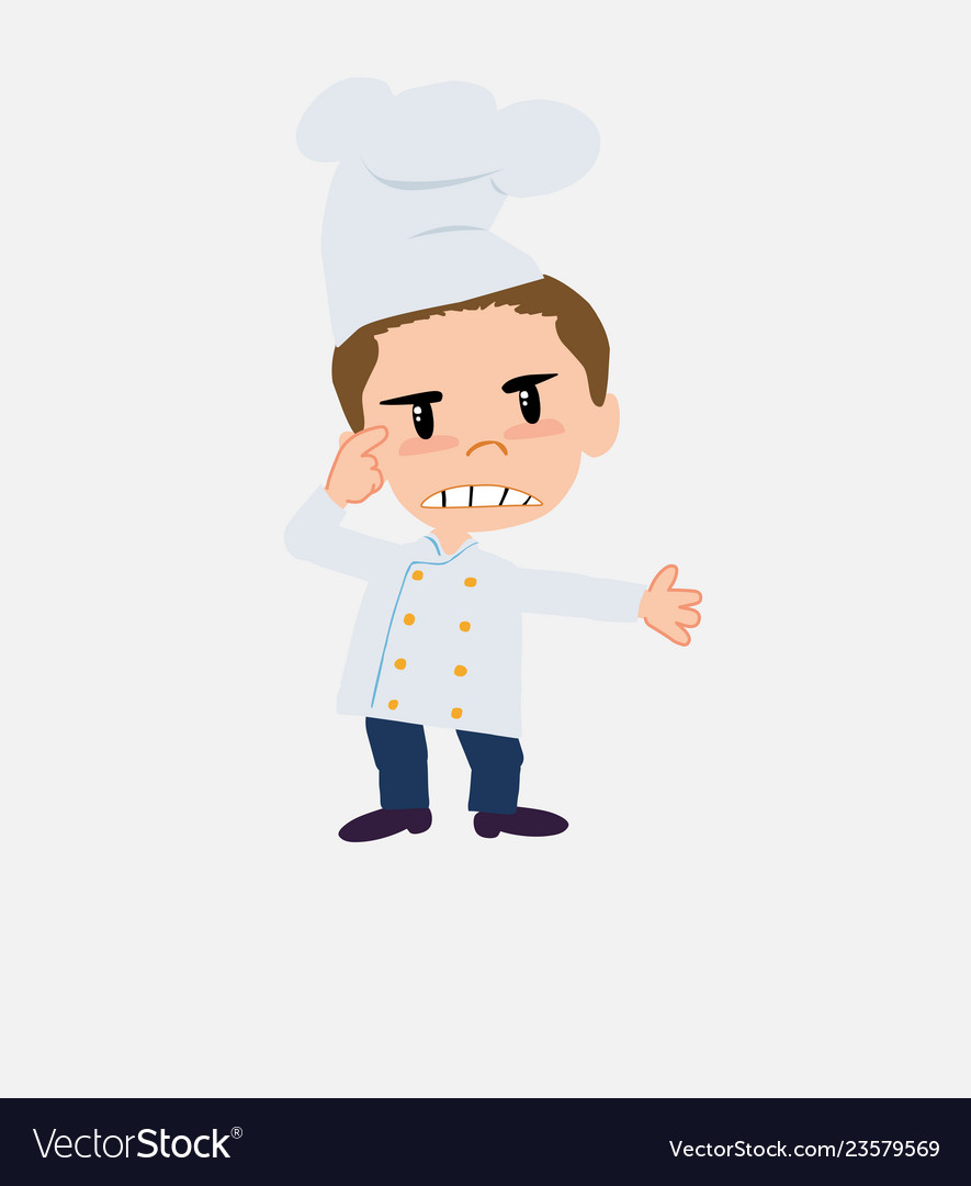 Chef is angry and points his head with index vector image Chef is angry and points his head with index