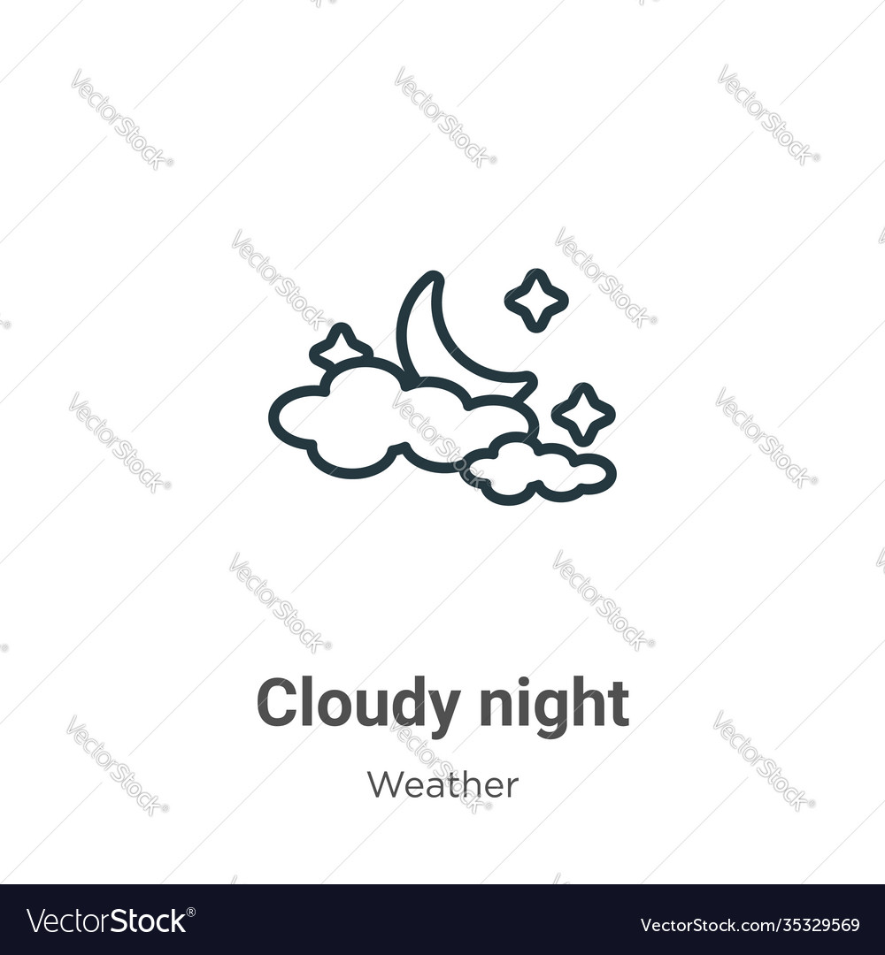 Cloudy night outline icon thin line black