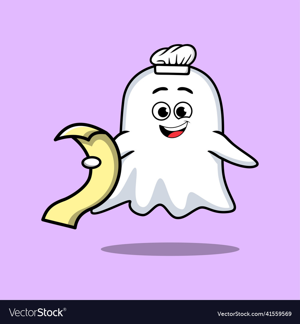 Cute cartoon ghost chef with menu in hand Vector Image