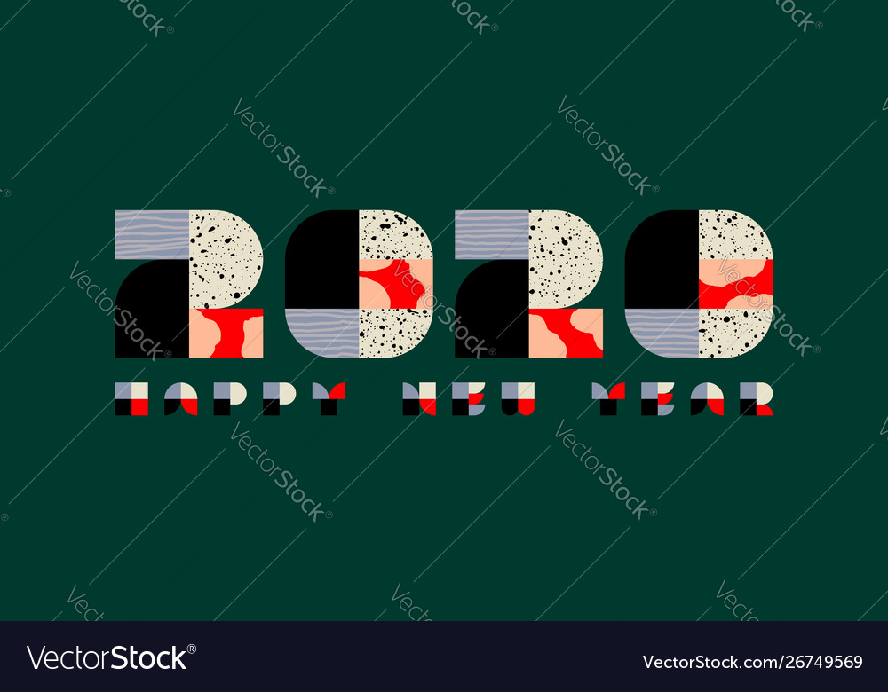 Happy new year 2020 with scribbles and patterns vector image Happy new year 2020 with scribbles and patterns
