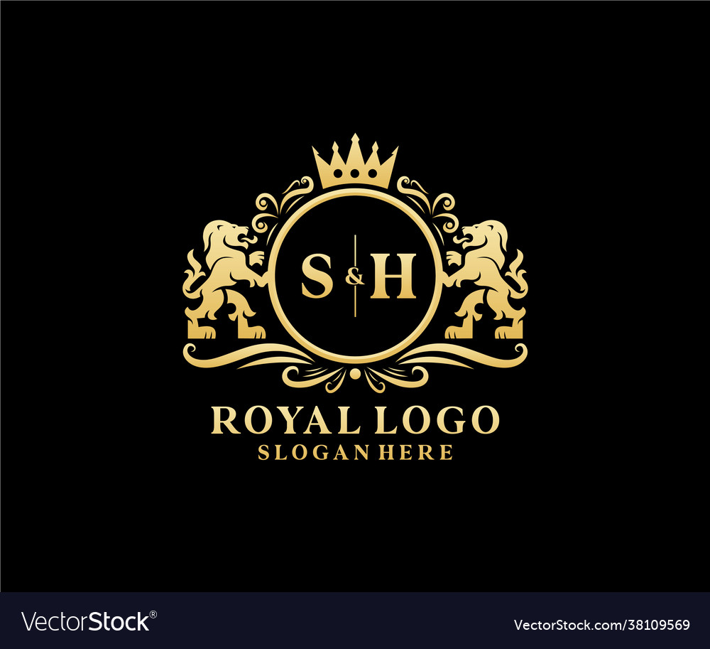 Initial sh letter lion royal luxury logo template