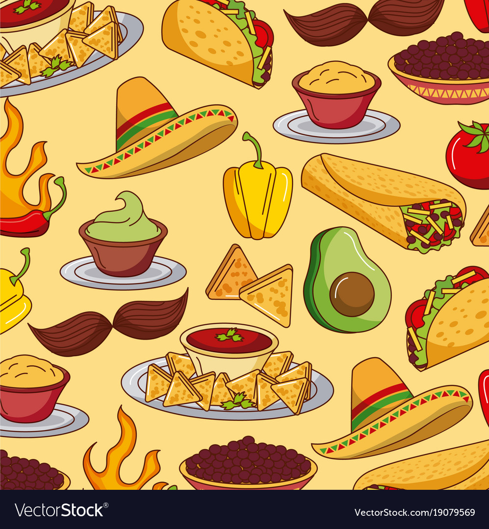 Mexican food set icons menu ingredients spicy