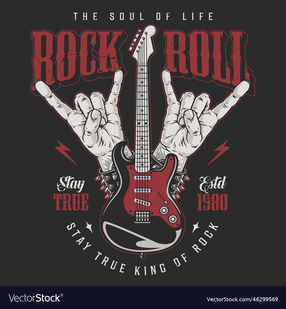 Rocknroll guitar music colorful flyer Royalty Free Vector