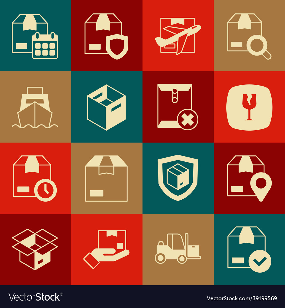 Set ackage box with check mark location cardboard vector image Set ackage box with check mark location cardboard