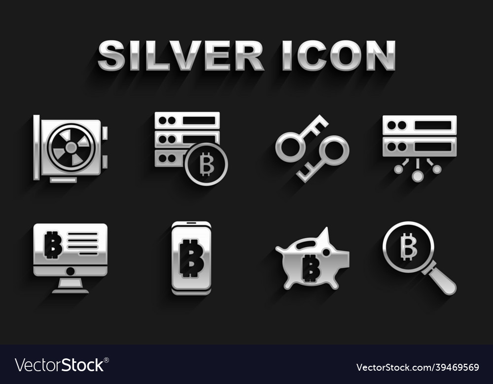 Set mining bitcoin from mobile server magnifying vector image Set mining bitcoin from mobile server magnifying