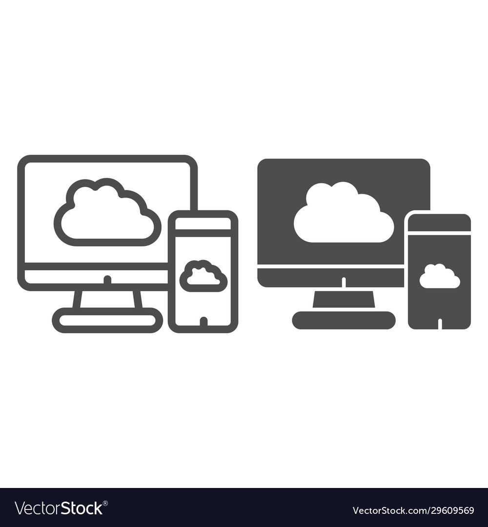 Upload devices line and solid icon cloud vector image Upload devices line and solid icon cloud
