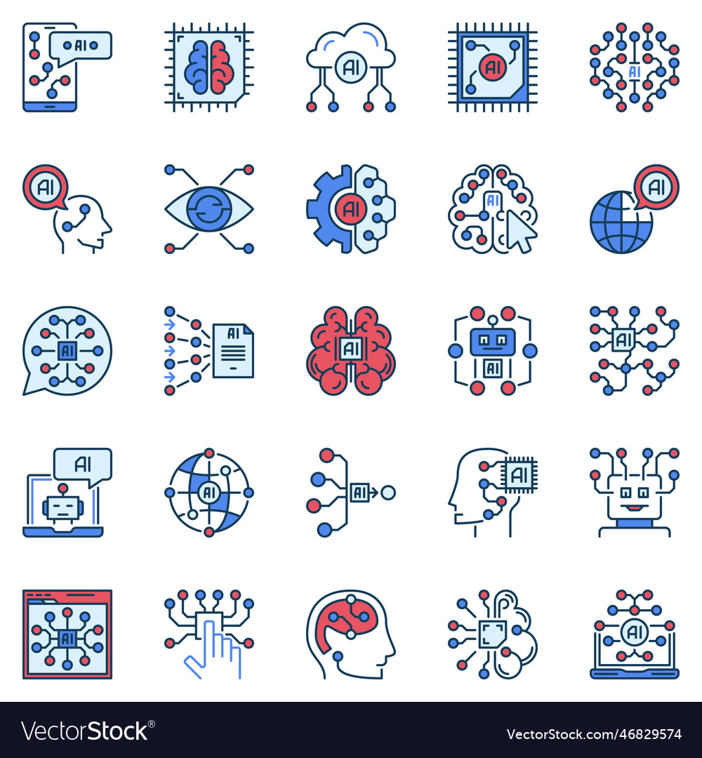 Artificial intelligence colored icons ai Vector Image