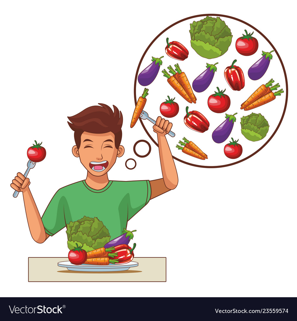 Balanced diet young man Royalty Free Vector Image