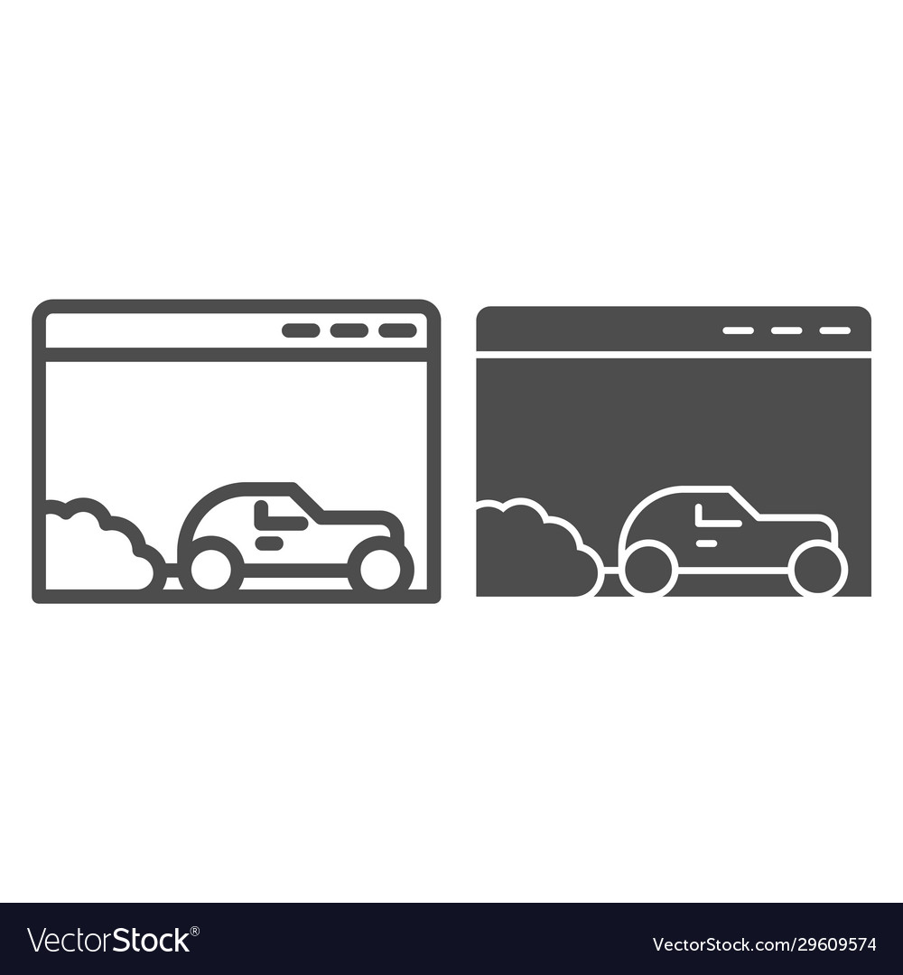 Car speed browser line and solid icon web window